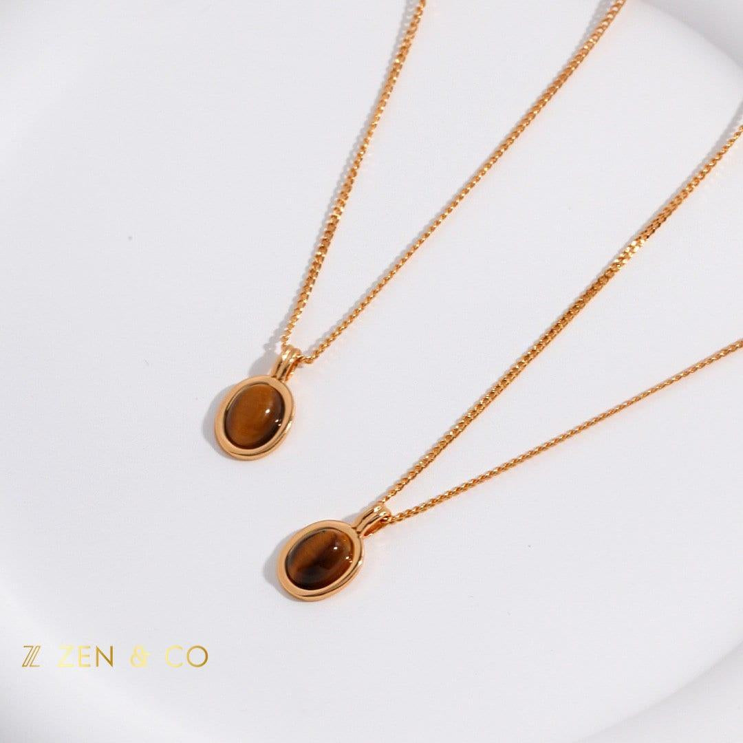 SARISHA Tiger eye drop earrings and simple pendant necklace set - ZEN&CO Studio