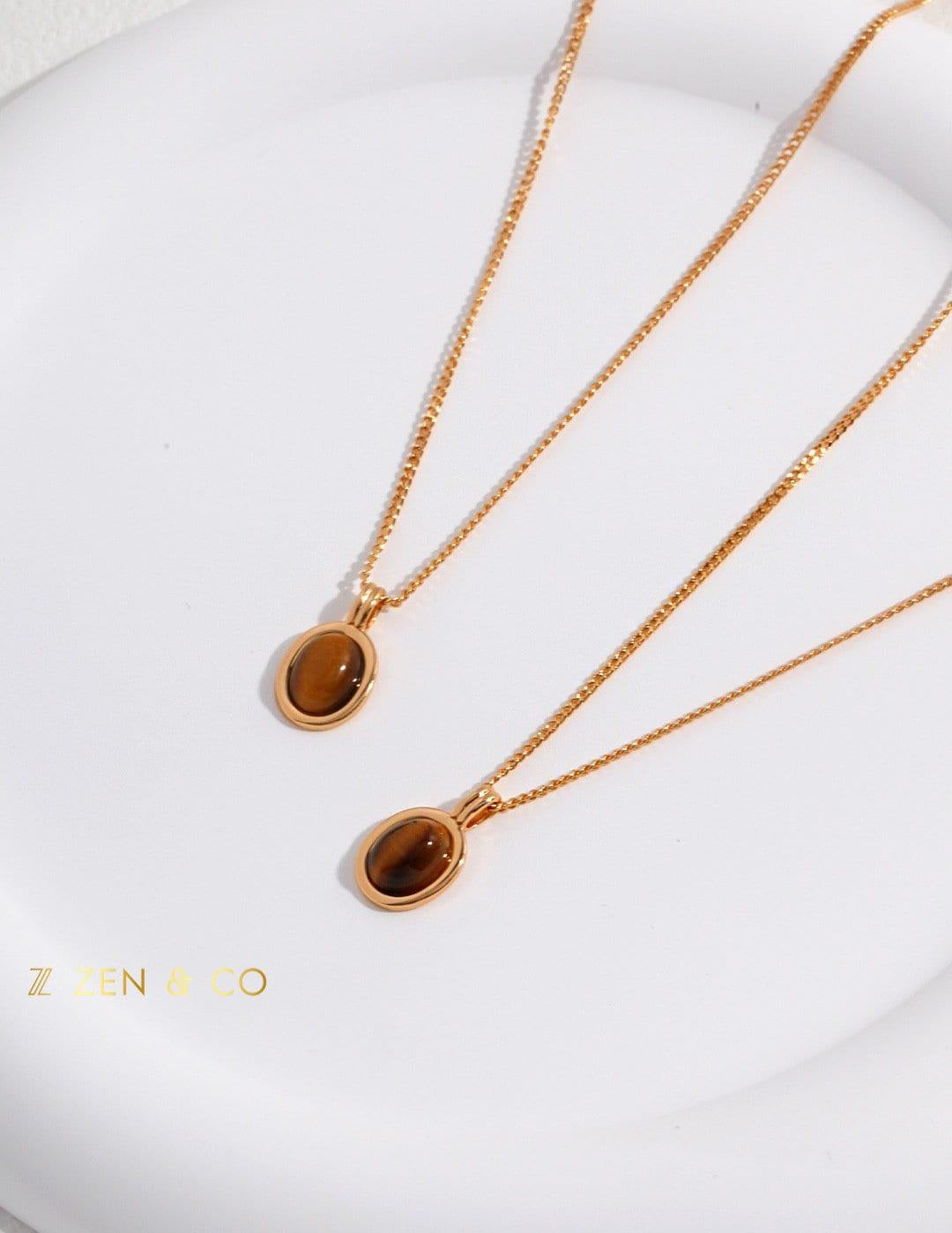 SARISHA Tiger eye drop earrings and simple pendant necklace set - ZEN&CO Studio