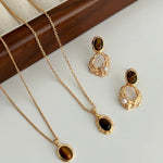 SARISHA Tiger eye drop earrings and simple pendant necklace set - ZEN&CO Studio