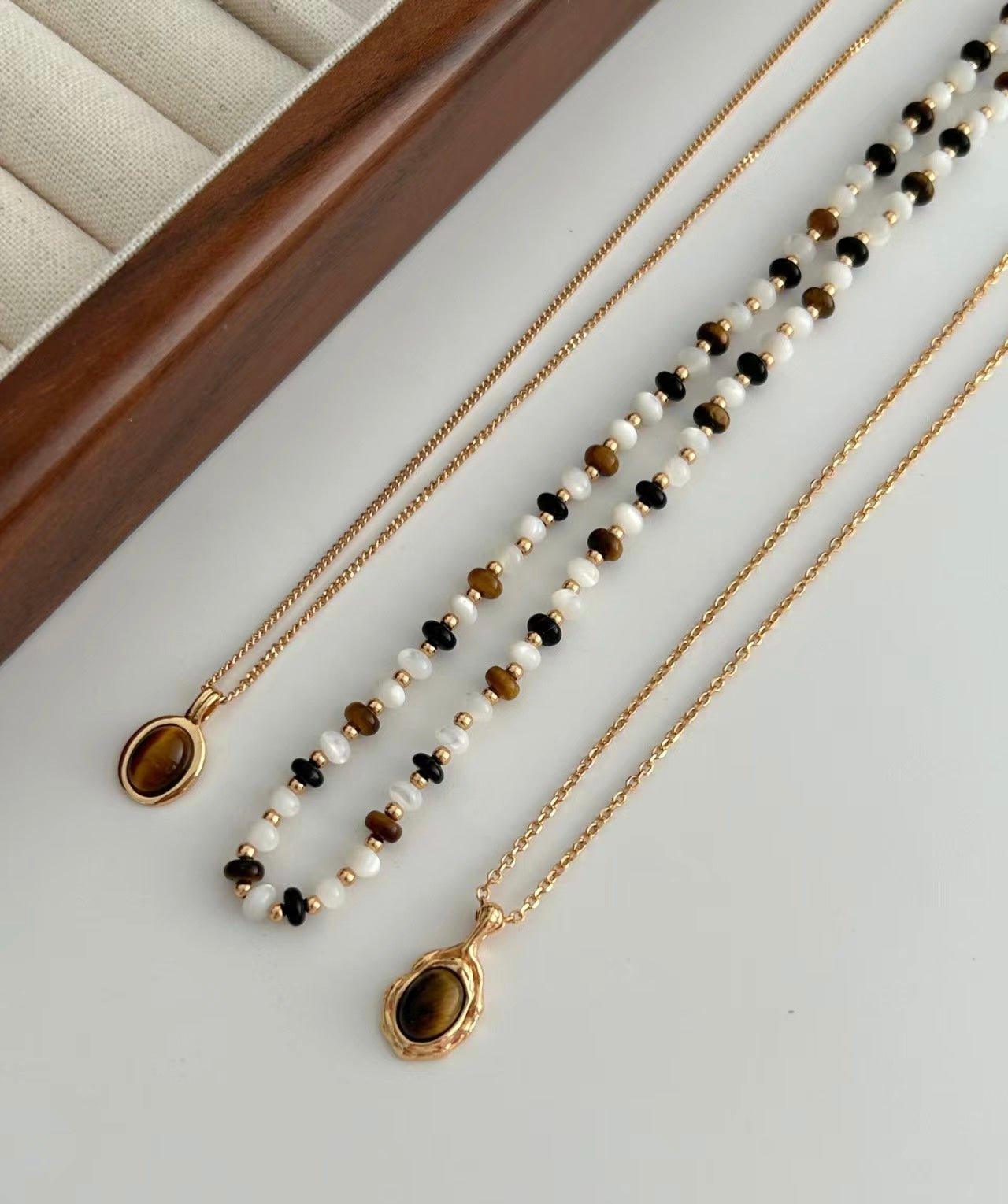 SARISHA Tiger eye drop earrings and simple pendant necklace set - ZEN&CO Studio