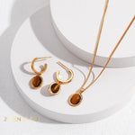 SARISHA Tiger eye drop earrings and simple pendant necklace set - ZEN&CO Studio