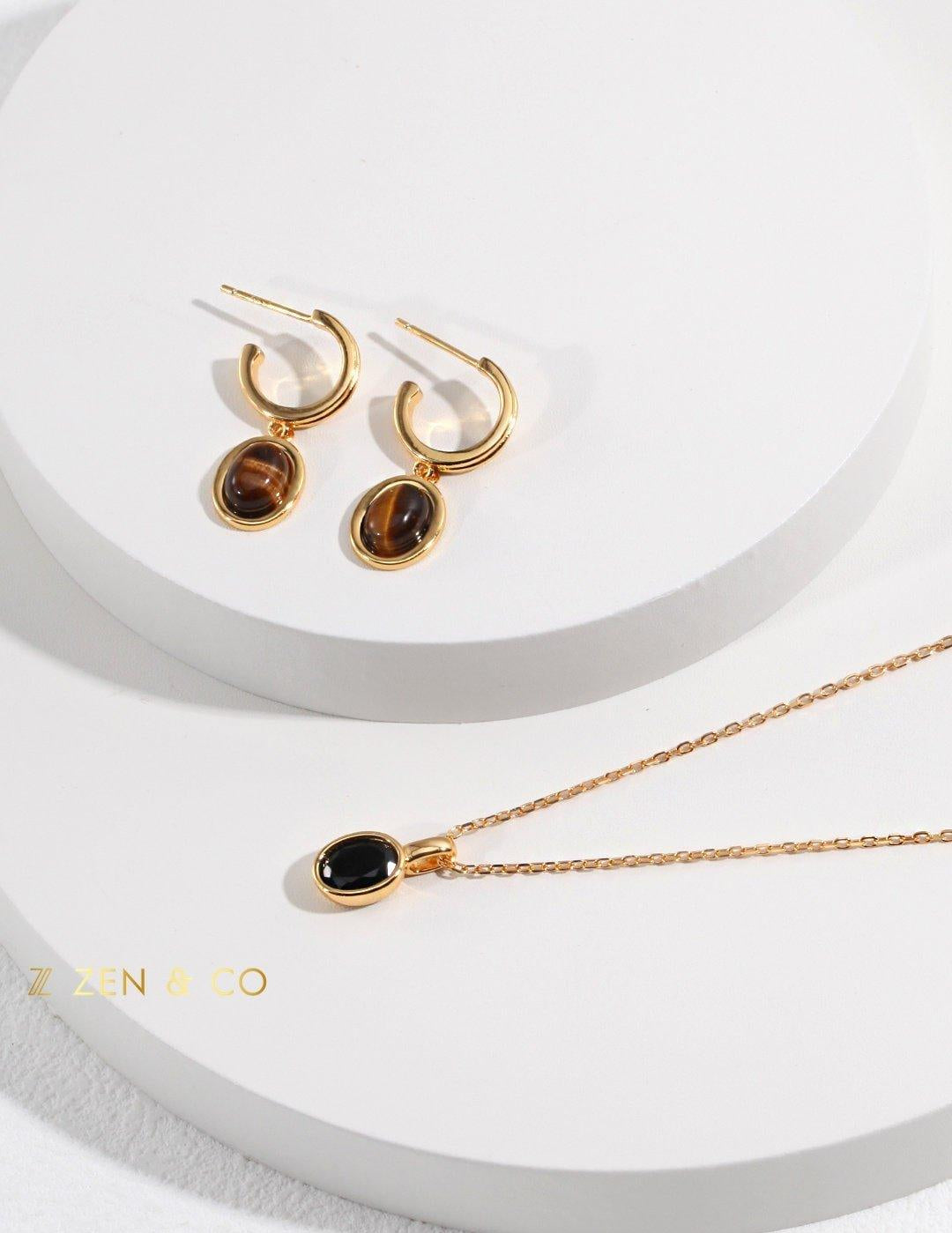 SARISHA Tiger eye drop earrings and simple pendant necklace set - ZEN&CO Studio