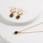 SARISHA Tiger eye drop earrings and simple pendant necklace set - ZEN&CO Studio