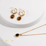 SARISHA Tiger eye drop earrings and simple pendant necklace set - ZEN&CO Studio