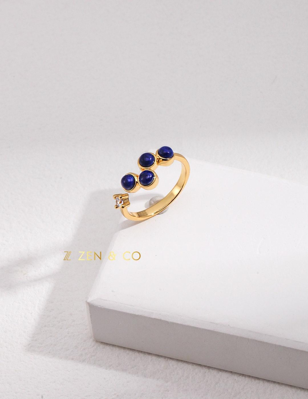 SHEELA Lapis lazuli statement drop earrings and open ring - ZEN&CO Studio