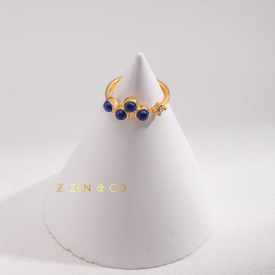 SHEELA Lapis lazuli statement drop earrings and open ring - ZEN&CO Studio