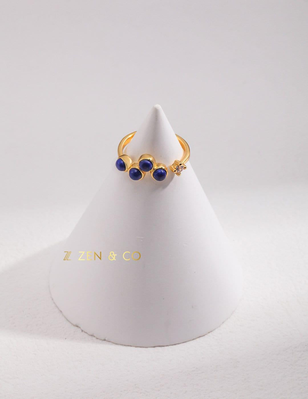 SHEELA Lapis lazuli statement drop earrings and open ring - ZEN&CO Studio