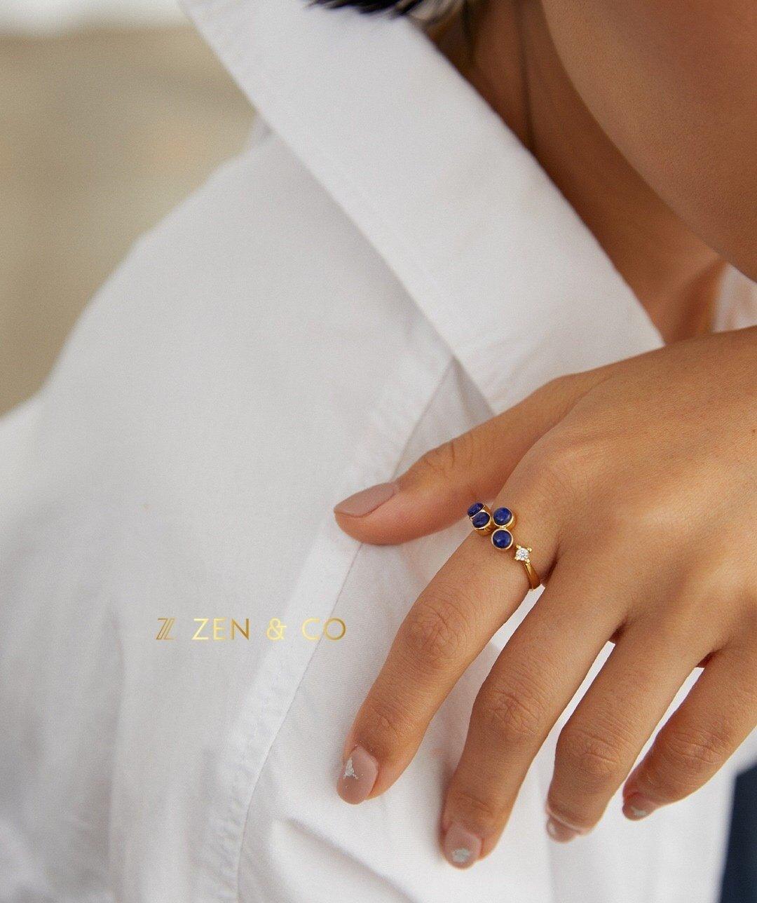 SHEELA Lapis lazuli statement drop earrings and open ring - ZEN&CO Studio