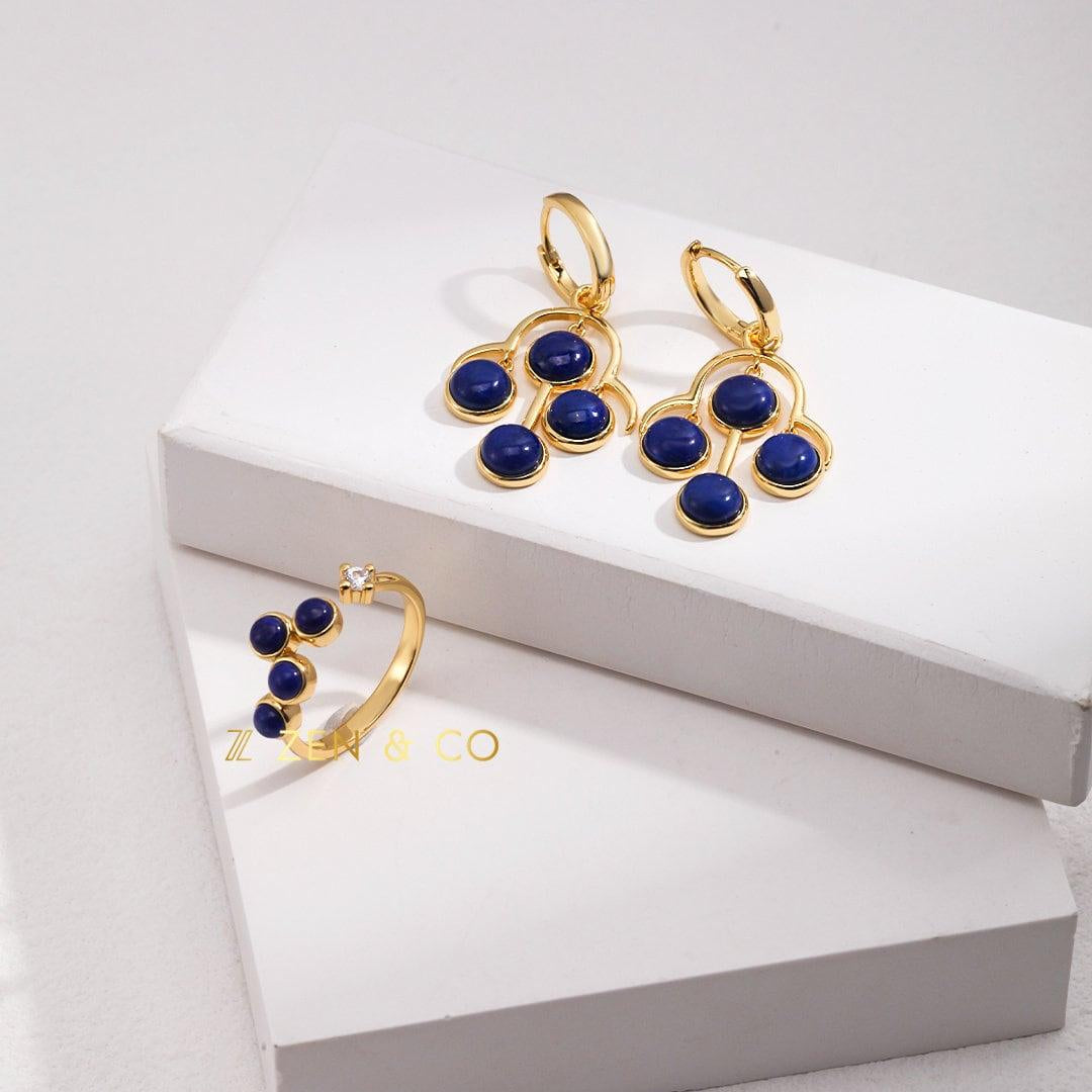 SHEELA Lapis lazuli statement drop earrings and open ring - ZEN&CO Studio