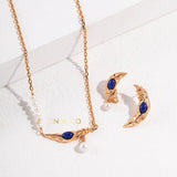 SMITA Lapis lapuli or moonstone moon shaped stud earrings and pendant necklace - ZEN&CO Studio