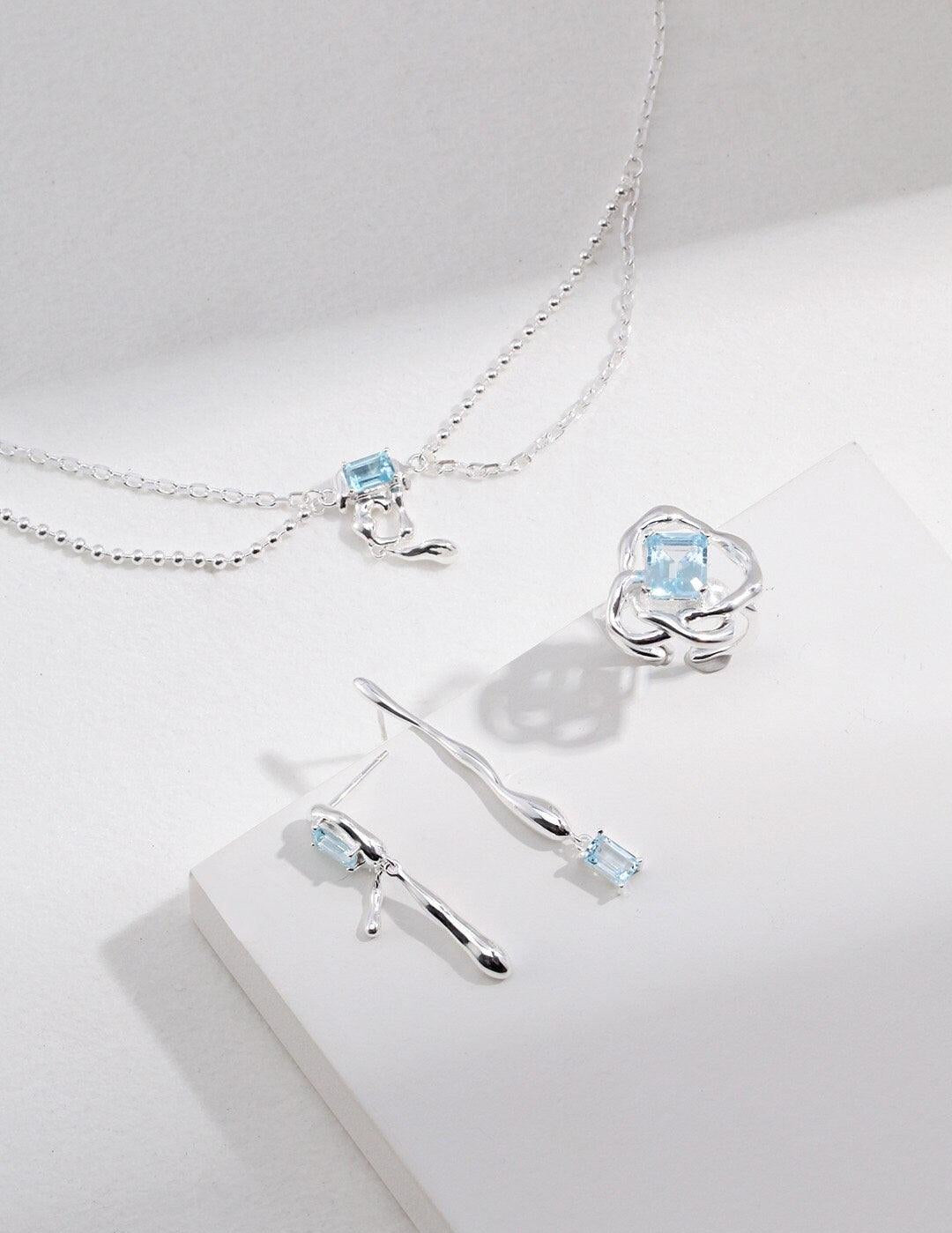 TIFFANY Blue topaz jewelry set necklace ring and earrings - ZEN&CO Studio