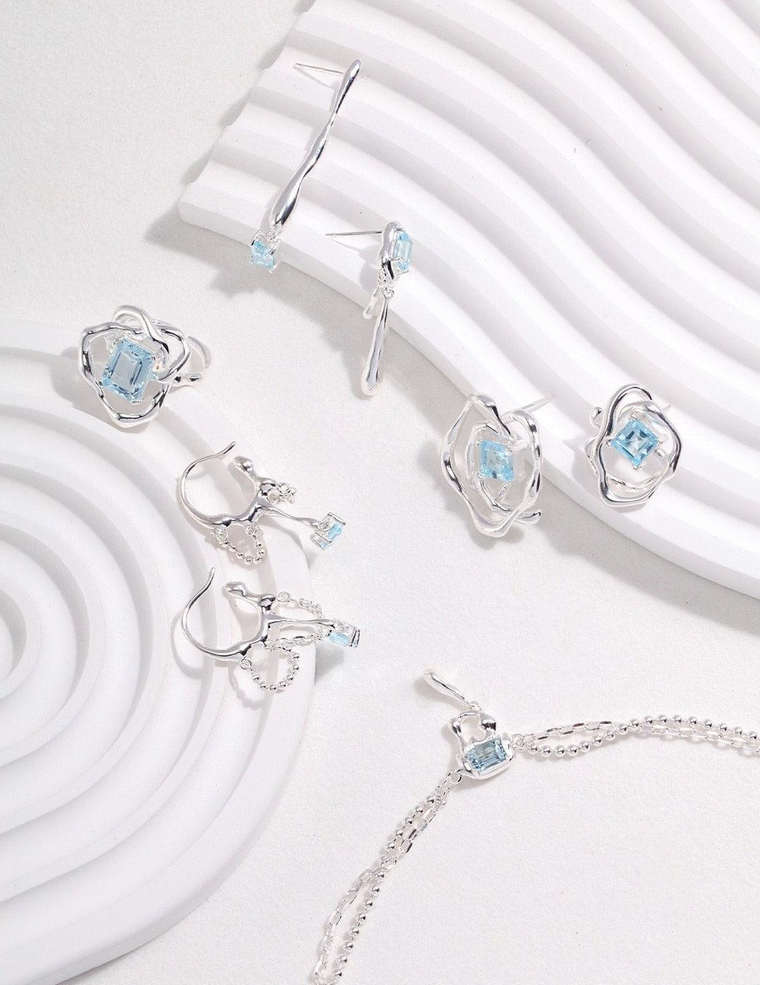 TIFFANY Blue topaz jewelry set necklace ring and earrings - ZEN&CO Studio