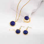 UMA Blue Lapis lazuli jewelry set, drop earrings, open ring and pendant necklace - ZEN&CO Studio