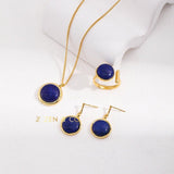 UMA Blue Lapis lazuli jewelry set, drop earrings, open ring and pendant necklace - ZEN&CO Studio