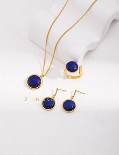 UMA Blue Lapis lazuli jewelry set, drop earrings, open ring and pendant necklace - ZEN&CO Studio