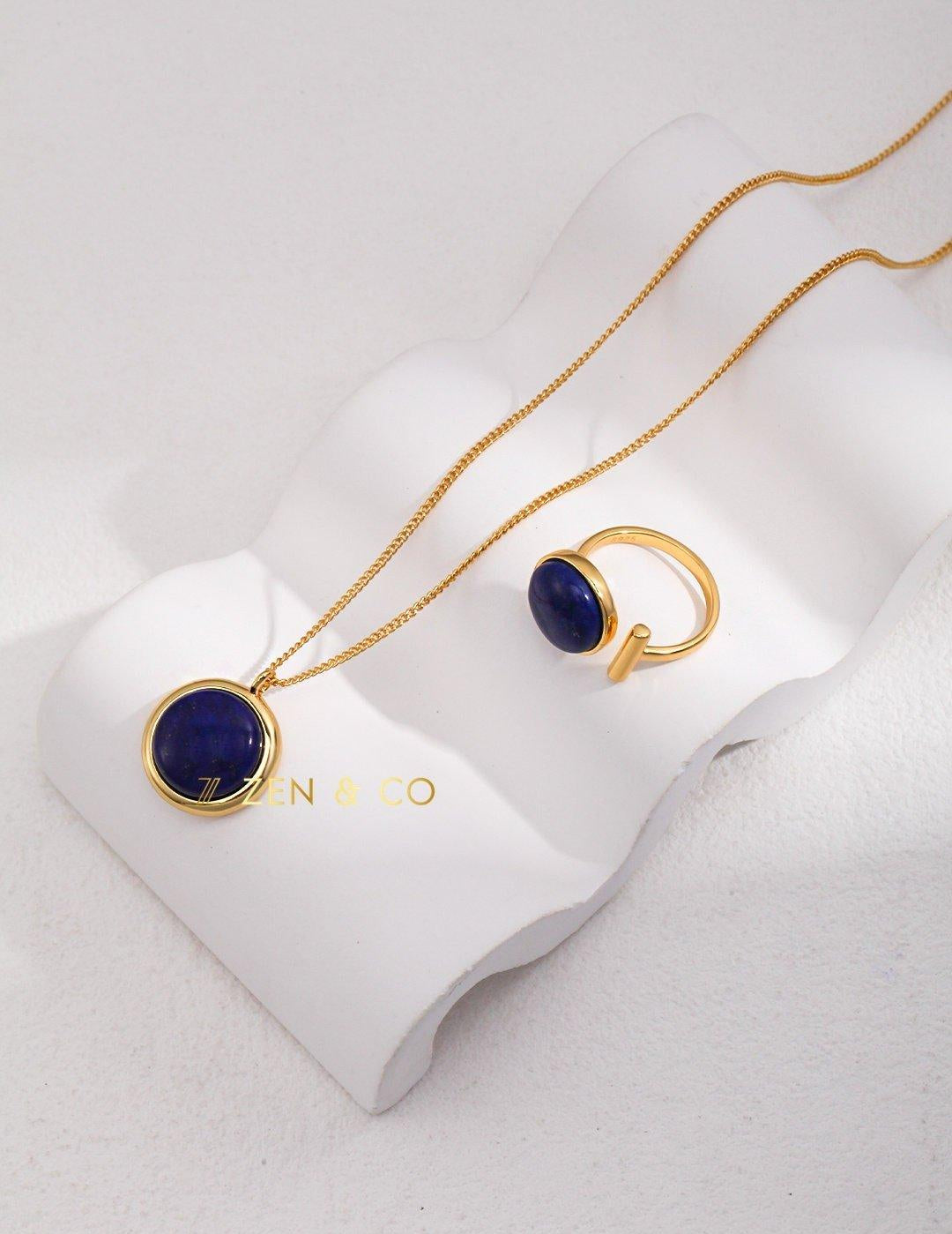 UMA Blue Lapis lazuli jewelry set, drop earrings, open ring and pendant necklace - ZEN&CO Studio