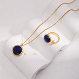 UMA Blue Lapis lazuli jewelry set, drop earrings, open ring and pendant necklace - ZEN&CO Studio