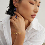 UMA Blue Lapis lazuli jewelry set, drop earrings, open ring and pendant necklace - ZEN&CO Studio