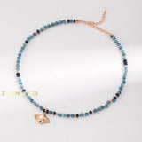 VANDANA Bohemian jewelry set Amazonite and lapis lazuli stone beaded necklace and pearl stud earrings - ZEN&CO Studio