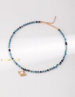 VANDANA Bohemian jewelry set Amazonite and lapis lazuli stone beaded necklace and pearl stud earrings - ZEN&CO Studio