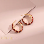 XING Bamboo shaped red enamel hoop earrings - ZEN&CO Studio