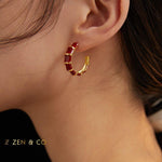 XING Bamboo shaped red enamel hoop earrings - ZEN&CO Studio