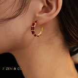 XING Bamboo shaped red enamel hoop earrings - ZEN&CO Studio