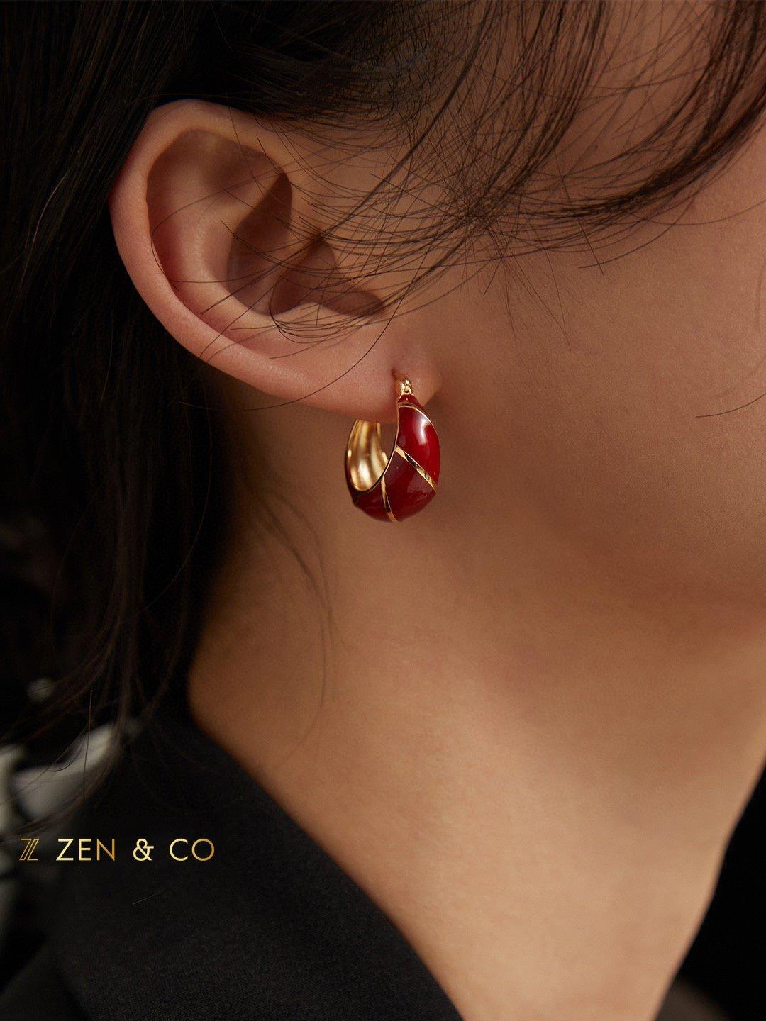 YUN Red enamel hoop earrings - ZEN&CO Studio