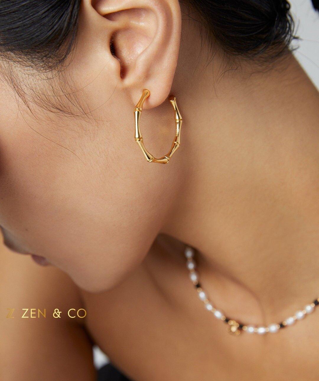 ZEN Big round bamboo shaped hoop earrings - ZEN&CO Studio