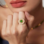 ESMERALDA Bohemian jewelry set Green chalcedony drop earrings Pendant necklace Statement open ring - ZEN&CO Studio