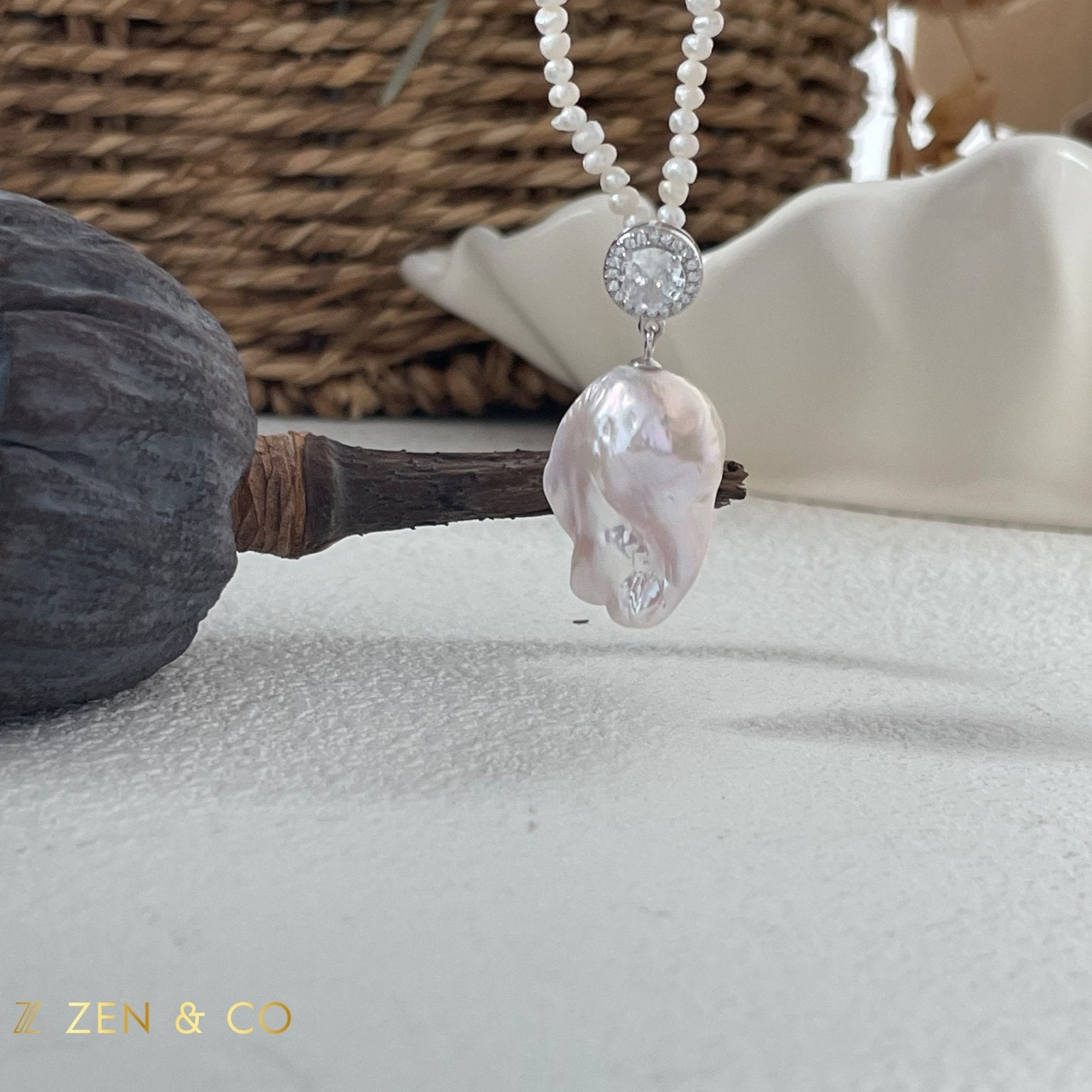 FELICITY Baroque pearl pendant beaded necklace - ZEN&CO Studio
