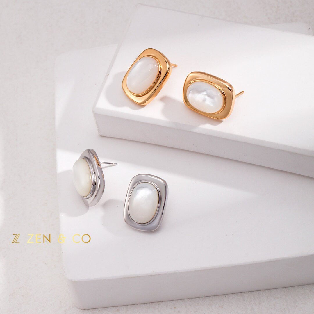IRENE Geometric mother of pearl stud earrings - ZEN&CO Studio