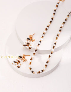 JIYA Tiger eye stone dangle earrings and beaded necklace - ZEN&CO Studio