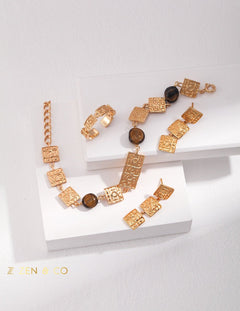 LOMBOK Bohemian Tiger eye stone bracelet earrings and open ring - ZEN&CO Studio