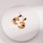 LUNA Moon shaped blue lapis lazuli dangle earrings - ZEN&CO Studio