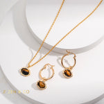 PADMA Bohemian Tiger eye drop earrings and pendant necklace - ZEN&CO Studio