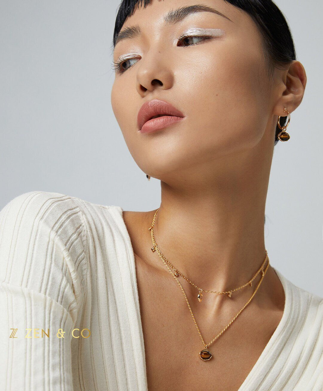 PADMA Bohemian Tiger eye drop earrings and pendant necklace - ZEN&CO Studio