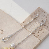 PAOLA Silver Asymmetric long dangle earrings with pearl - ZEN&CO Studio