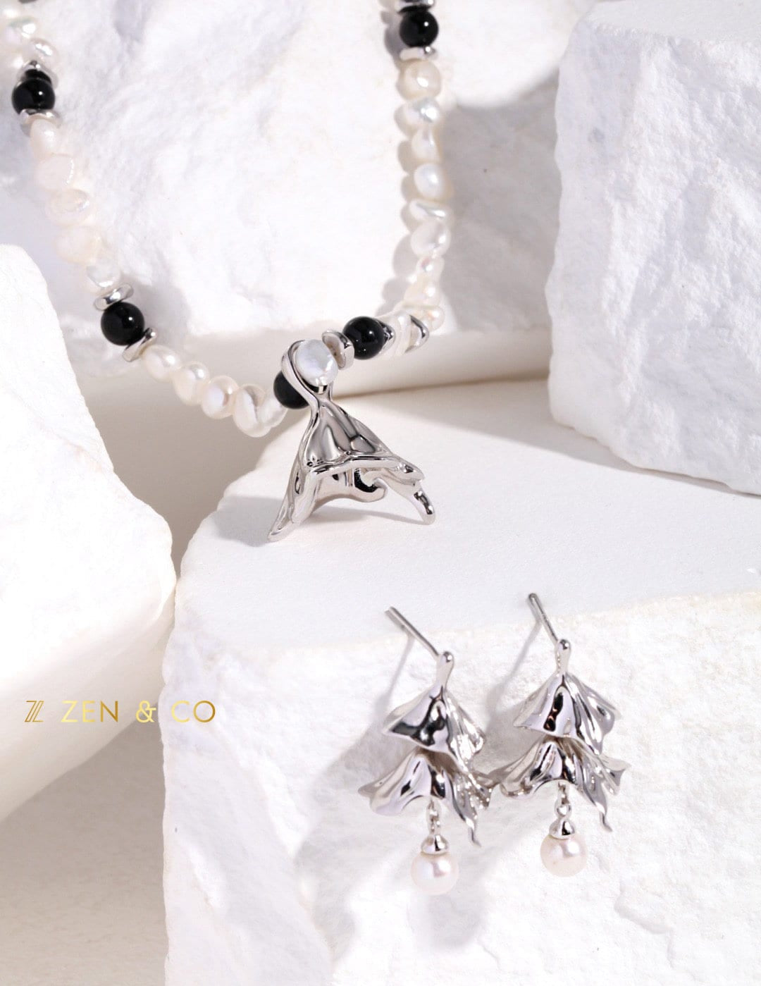 PAVLOVA Ballerina inspired tutu dangle earrings with dainty pearl - ZEN&CO Studio