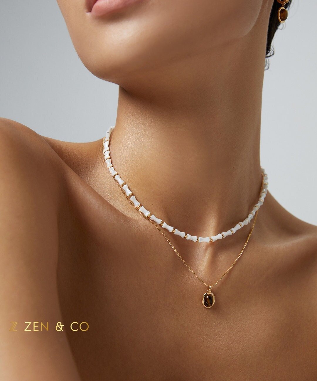 SARISHA Tiger eye drop earrings and simple pendant necklace set - ZEN&CO Studio