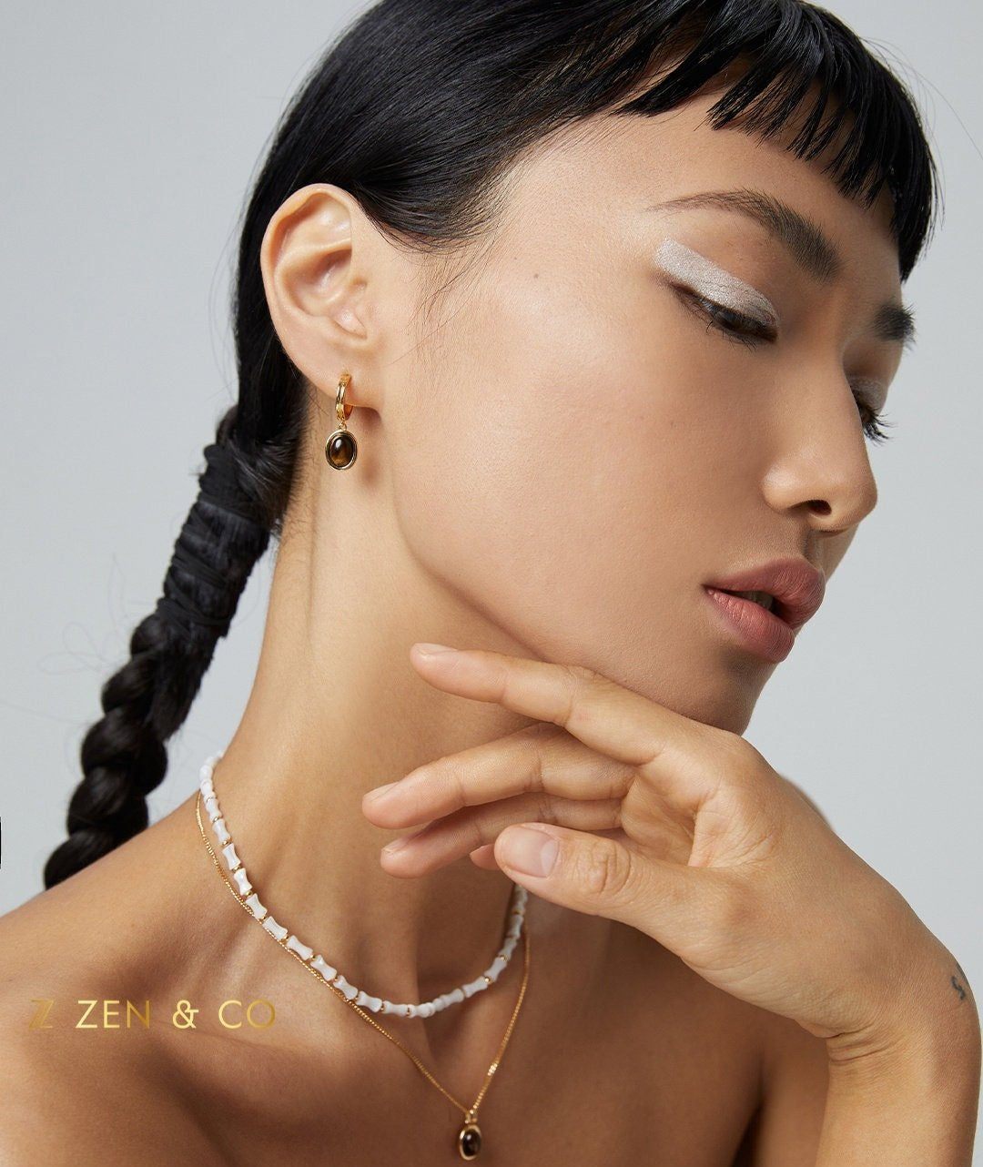 SARISHA Tiger eye drop earrings and simple pendant necklace set - ZEN&CO Studio
