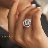 TIFFANY Blue topaz jewelry set necklace ring and earrings - ZEN&CO Studio