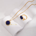 UMA Blue Lapis lazuli jewelry set, drop earrings, open ring and pendant necklace - ZEN&CO Studio