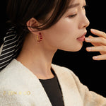 XING Bamboo shaped red enamel hoop earrings - ZEN&CO Studio