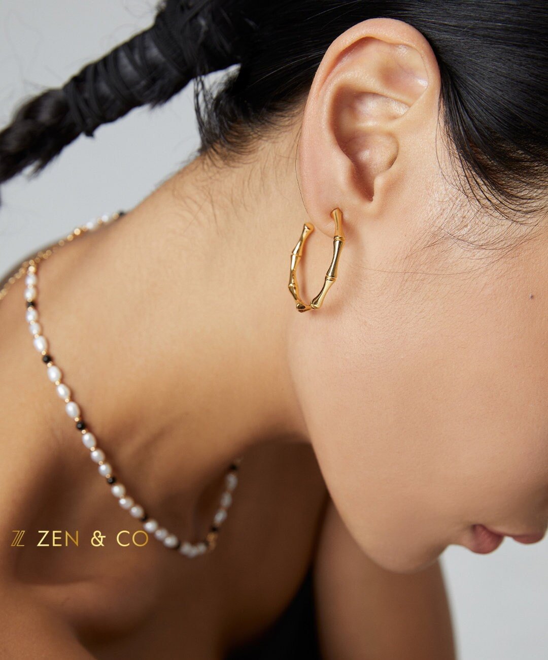 ZEN Big round bamboo shaped hoop earrings - ZEN&CO Studio