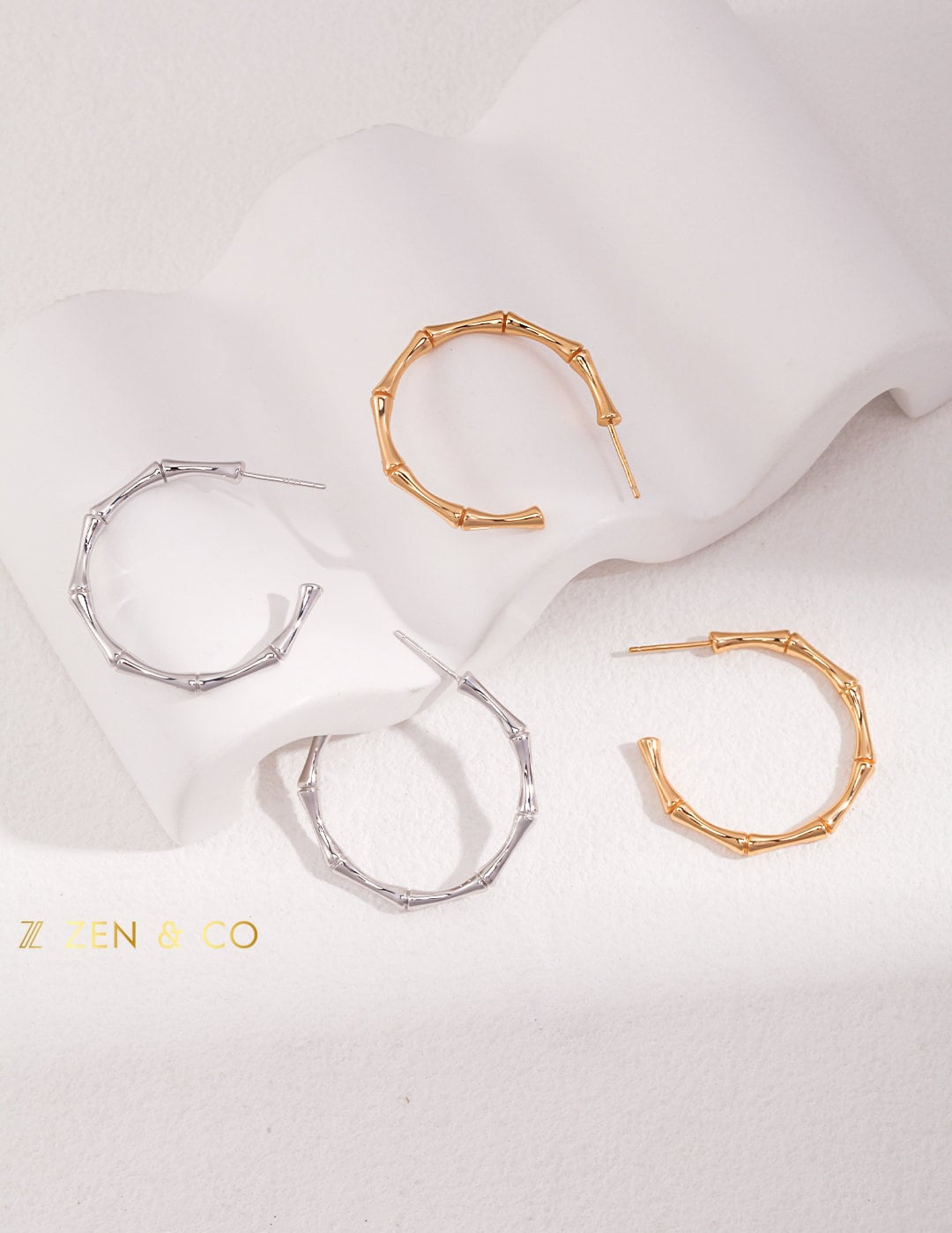 ZEN Big round bamboo shaped hoop earrings - ZEN&CO Studio